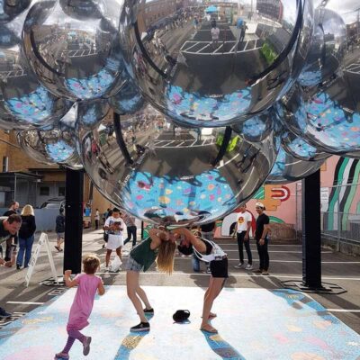 silver inflatable mirror ball